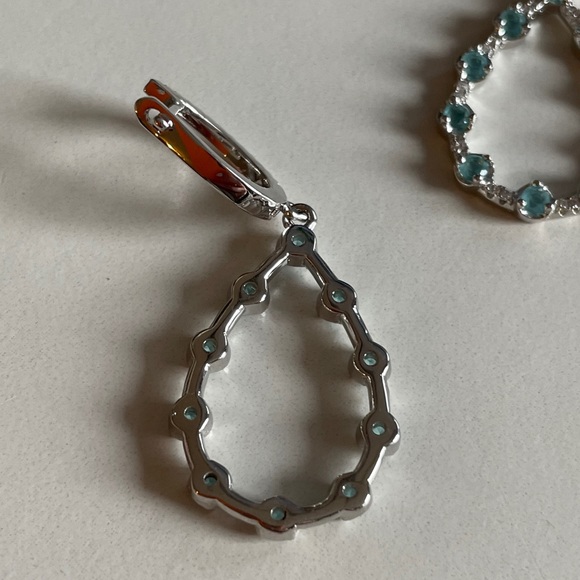 New Blue Topaz & Diamond Drop Earrings 925 - Picture 4 of 6